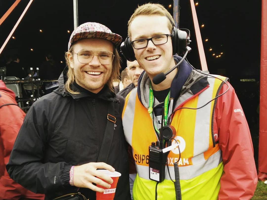 With Enter Shikari&rsquo;s frontman Rou Reynolds, whilst supervising arena stewards at Reading 2018.